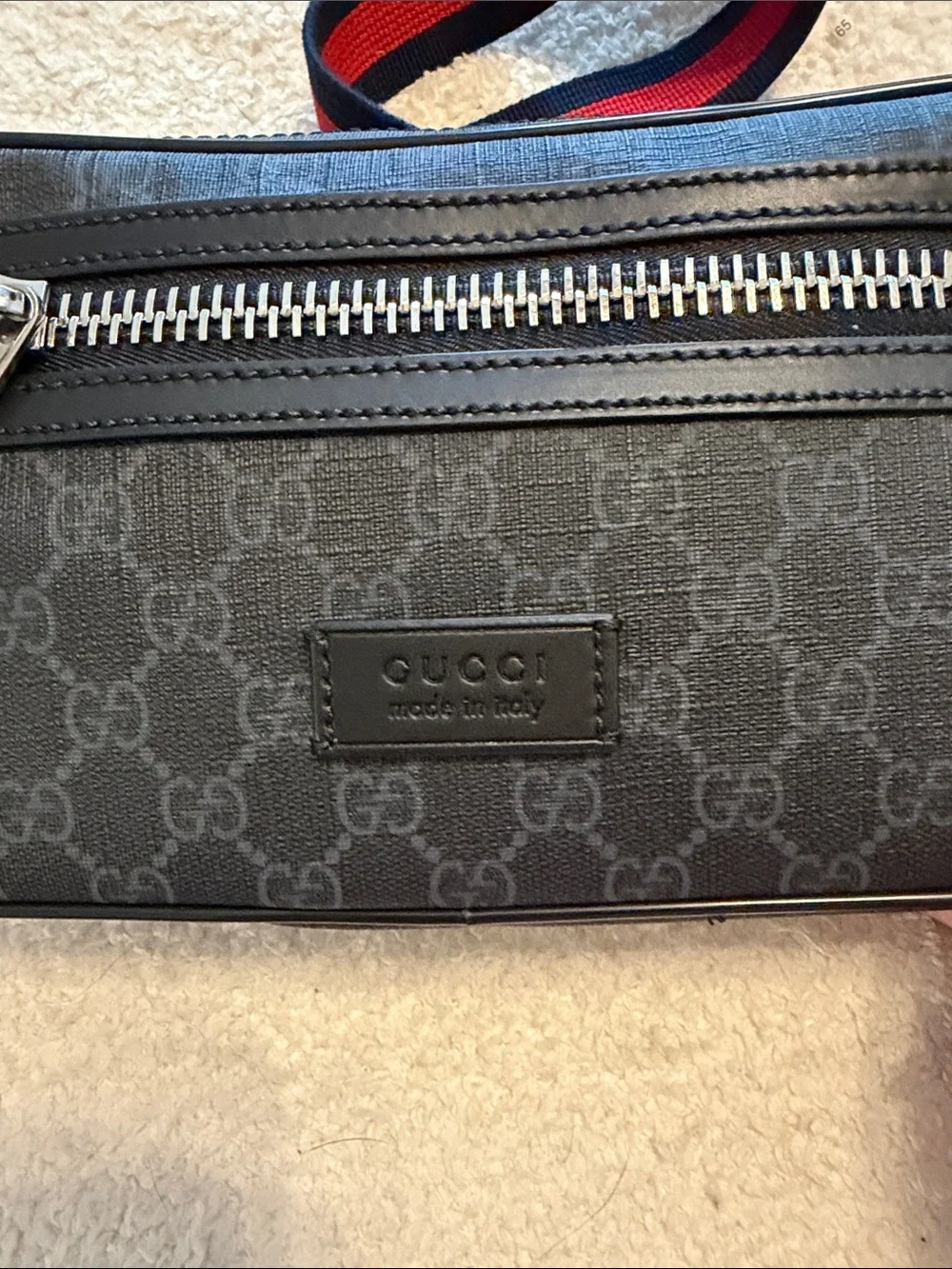 Gucci Black GG Supreme Canvas Belt Bag with Silver Zip